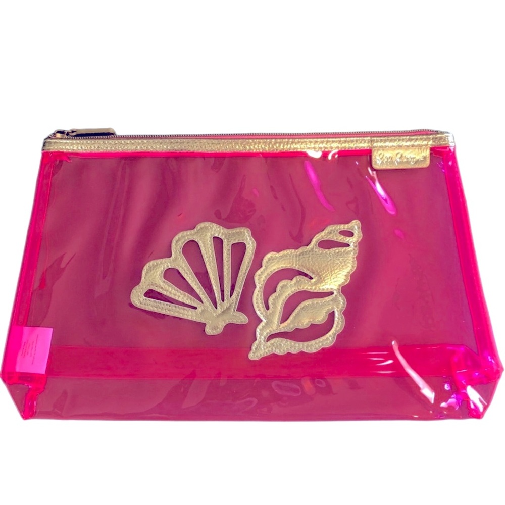 NWOT! Lilly Pulitzer PVC Jelly Pouch in Havana Pink with Gold Shell Accents